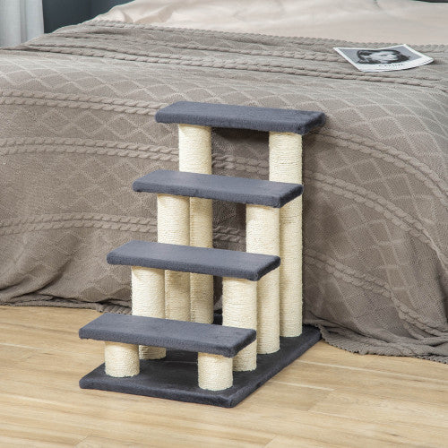 PawHut Cat Tree with 4 Steps – Stair-Shaped Climbing Furniture with Sisal Scratching Posts for Indoor Cats & Small Dogs