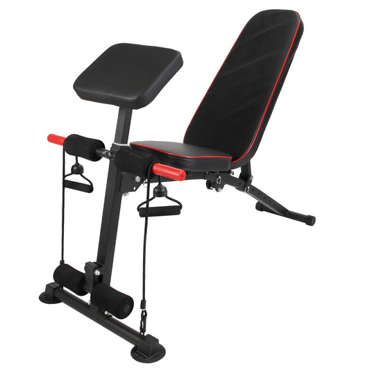 Adjustable Weight Bench with Preacher Curl Pad, Resistance Bands & Leg Extension – Home Gym Workout Bench 🏋️‍♂️🔥