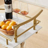 2-Tier Rolling Bar Cart with Wine Rack - Gold Metal & Mirror Serving Trolley