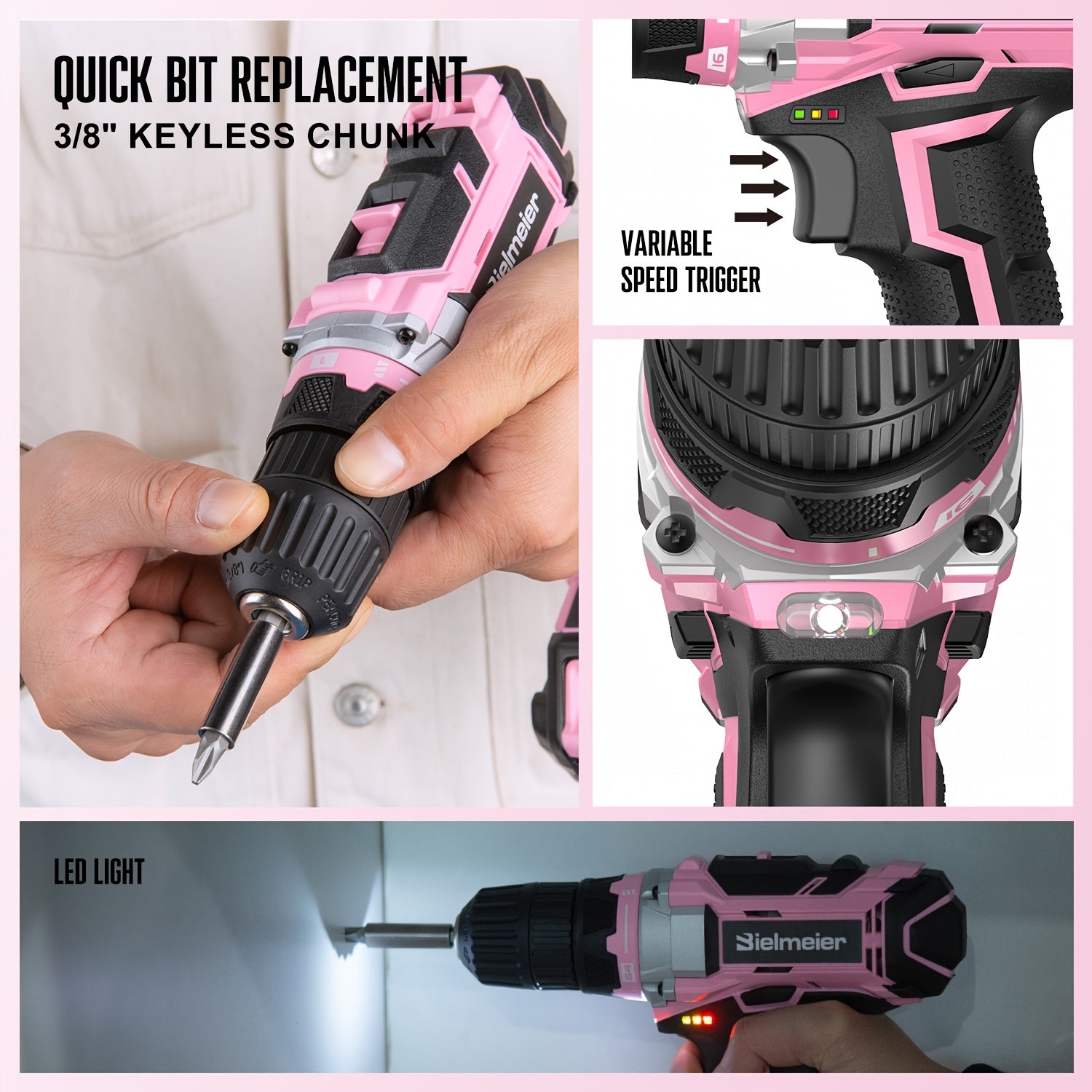 Bielmeier 20V Pink Cordless Drill & 236-Piece Tool Kit with Bag
