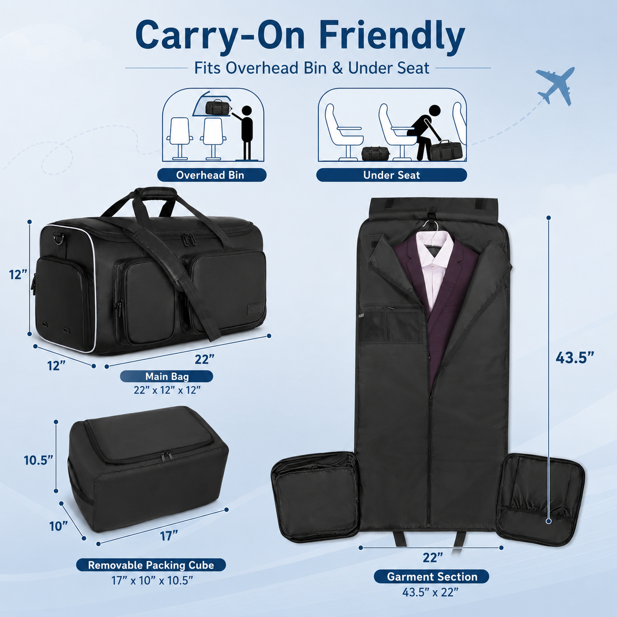 50L Convertible Garment Duffel Backpack with Shoe Compartment