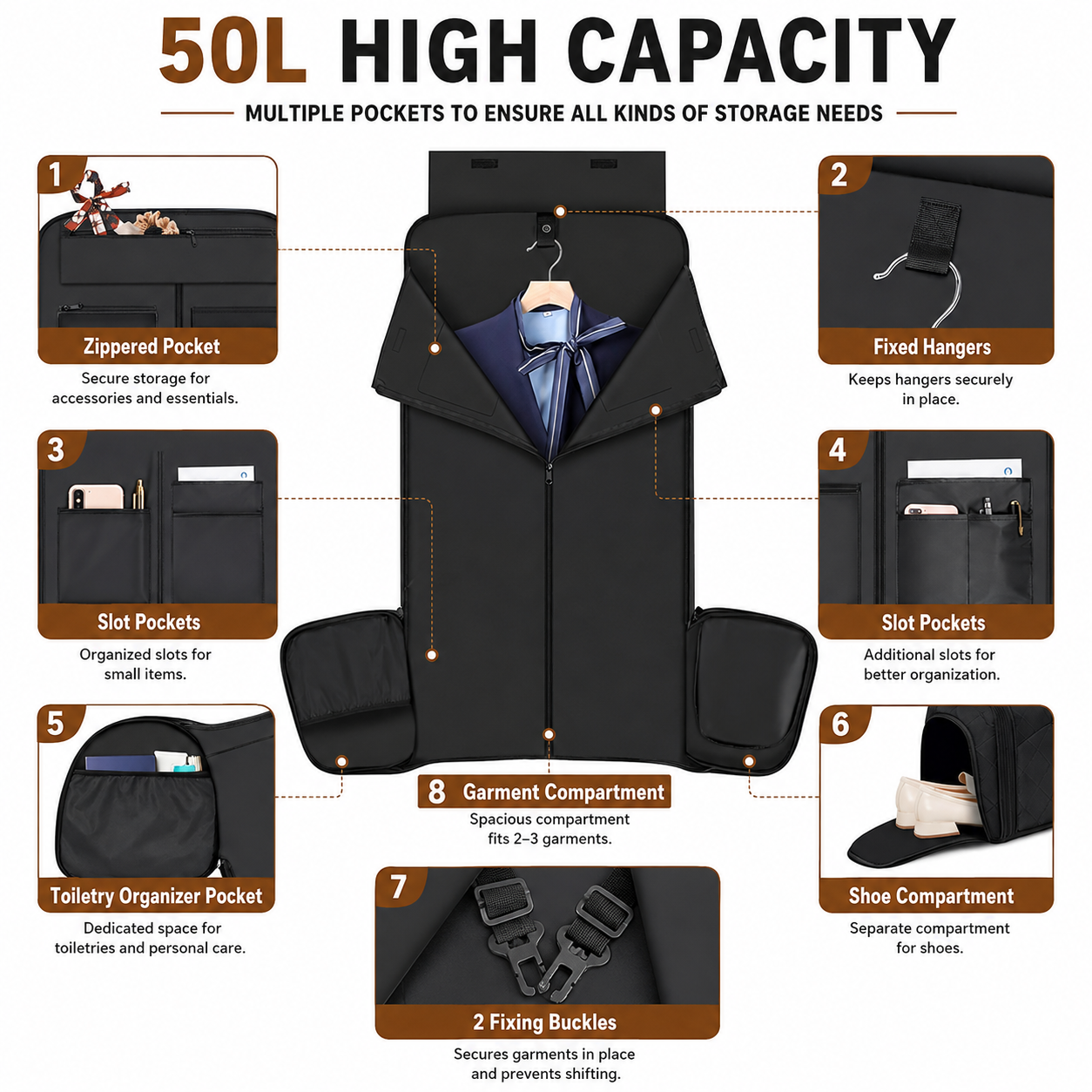 50L Rolling Garment Duffel with Wheels and Shoe Compartment