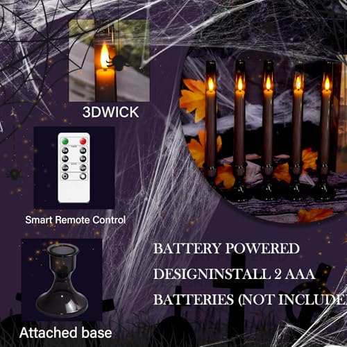 Grey Flameless Taper Candles with Remote – 6-Pack Flickering LED Candles for Weddings, Parties & Home Decor (9.45”)