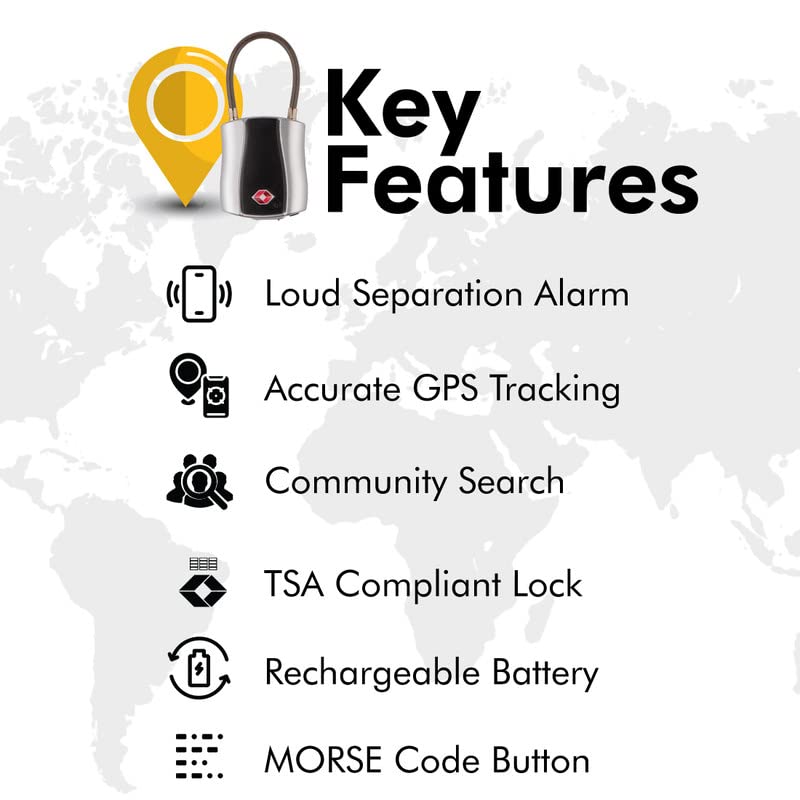 Bluetooth Smart Travel Padlock with App Control, TSA Approved Keyless Lock, Rechargeable Waterproof Luggage Security Lock Silver