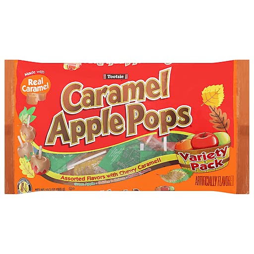 Caramel Apple Pops Variety 3-Pack – 60 Individually Wrapped Lollipops (Green Apple, Golden Delicious & Red Macintosh)