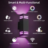 Modern RGB Smart Outdoor Wall Sconce – Up & Down Rectangle Light with Alexa & App Control
