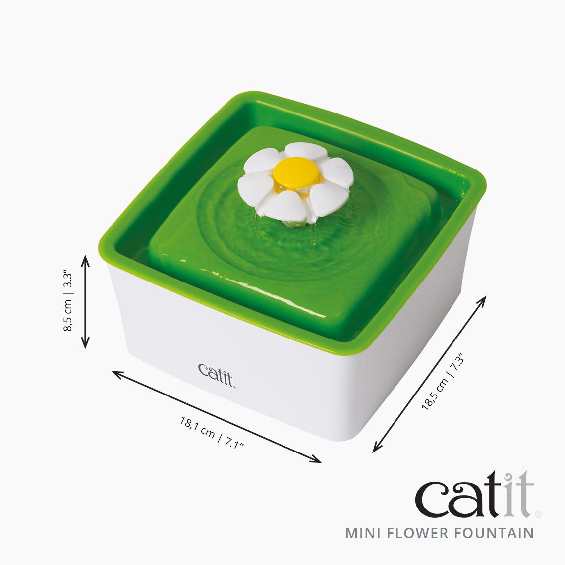 Catit Mini Flower Cat Water Fountain 1.5L with Triple Filtration, Ultra Quiet Pump & BPA-Free Compact Hydration System – Green