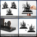 Haunted House Wooden Table Decor – 3Pcs Tiered Tray Halloween Centerpieces with Double-Sided Design (Black, Vintage Style)