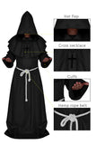 Black Medieval Monk Robe – Hooded Cloak with Rope Belt & Cross Necklace for Halloween & Cosplay ✝️🖤
