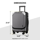 LEVEL8 Grace 20” Expandable Carry-On Luggage with Front Laptop Compartment, Hard Shell Spinner Suitcase with TSA Lock (Grey)