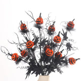 Artificial Pumpkin & Maple Leaf Stems – 5-Piece Halloween Floral Decoration Set (Black/Orange, 19.5”)