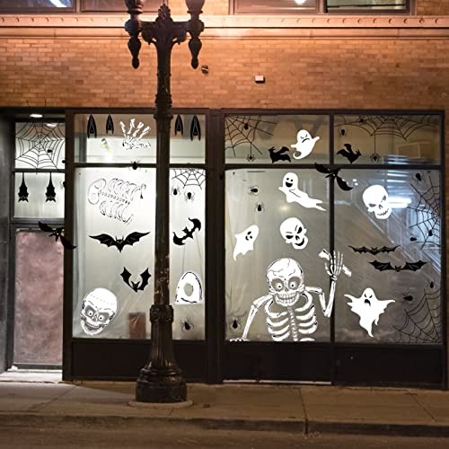 Double-Sided Halloween Window Clings – 8 Reusable PVC Sheets with Skeletons, Ghosts & Pumpkins