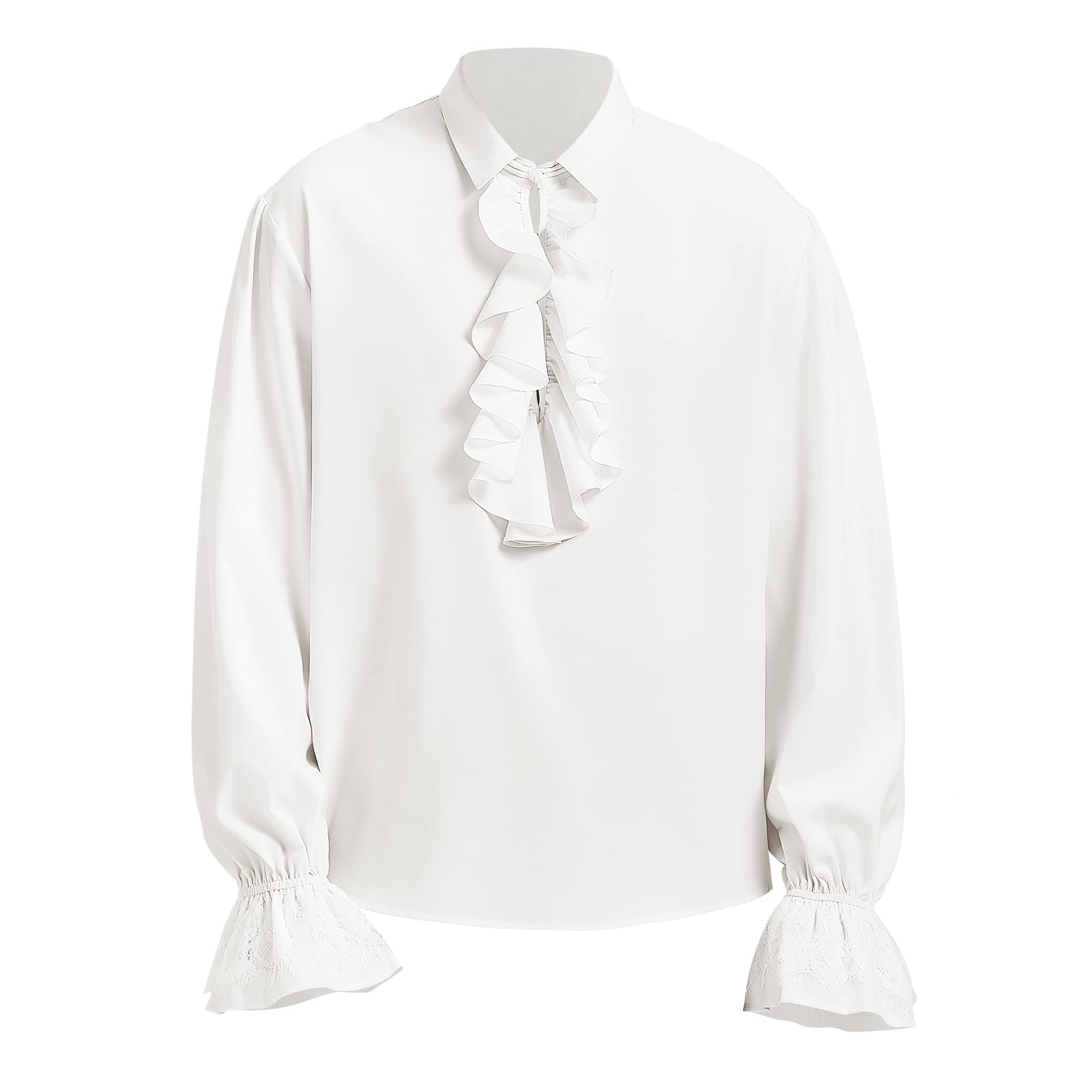 Men’s White Pirate Renaissance Shirt – Ruffled Medieval Long Sleeve Top for Halloween & Cosplay ⚓👔