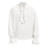 Men’s White Pirate Renaissance Shirt – Ruffled Medieval Long Sleeve Top for Halloween & Cosplay ⚓👔