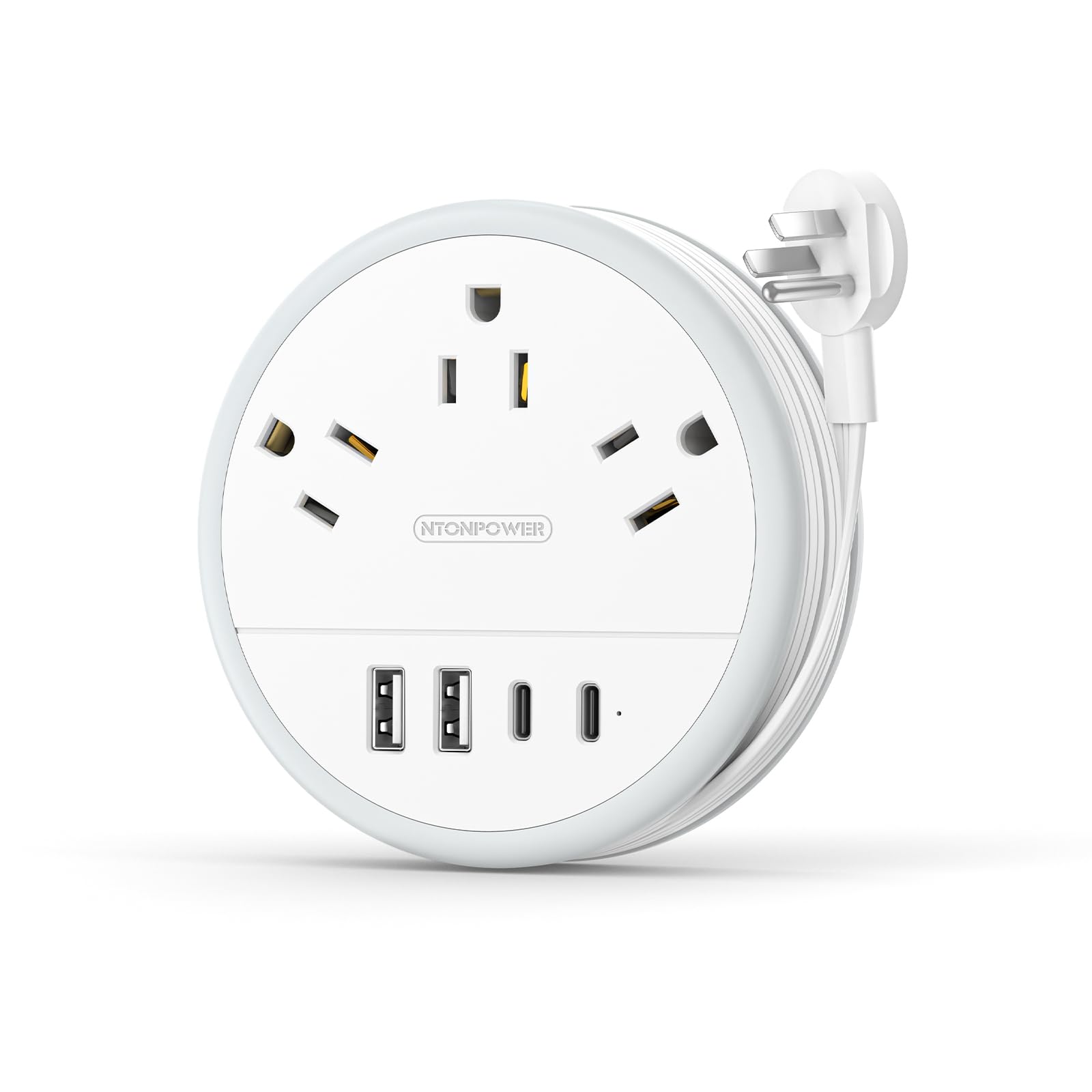Compact Travel Power Strip with USB-C – 7 Device Charging Station, Ultra Thin Flat Plug & 4ft Wrap Cord for Hotels, Cruise & Home Use