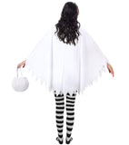Women’s White Ghost Costume Set – 4-Piece Halloween Poncho, Headband, Tights & Candy Bag 👻🖤
