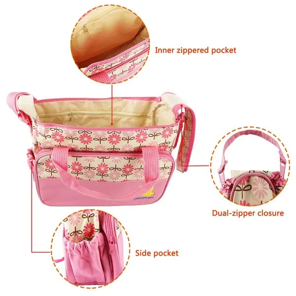 5PCS Baby Diaper Bag Set 👶 Nappy Tote with Changing Pad, Insulated Pockets & Shoulder Bags – Travel & Mummy Organizer