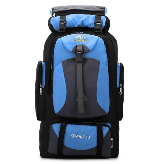 64L Waterproof Mountaineering Backpack – Large Capacity Outdoor Hiking, Camping & Climbing Rucksack with Padded Straps – Light Blue  (≈ 116 karakter ✔)