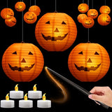 Floating Jack-O’-Lantern Halloween Lights – 12 Paper Pumpkins with 24 LED Tea Lights & Remote Control (Spooky Floating Decor)