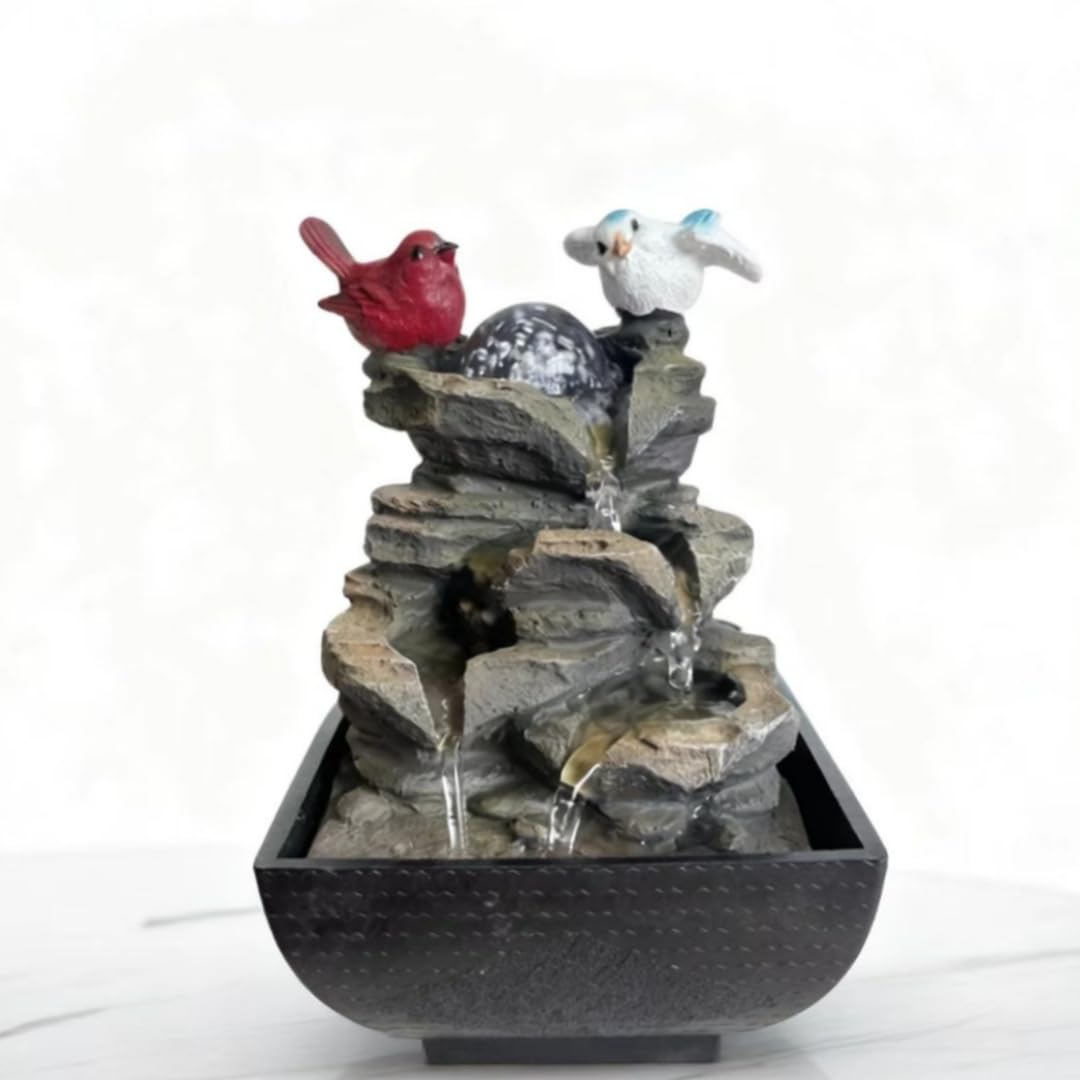Red & White Mini Tabletop Water Fountain – Compact Desk Zen Waterfall (Red and White)