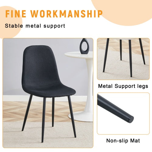 Luxury Simple Chair – Set of 4, Black Linen-Cotton Upholstered with Black Metal Legs