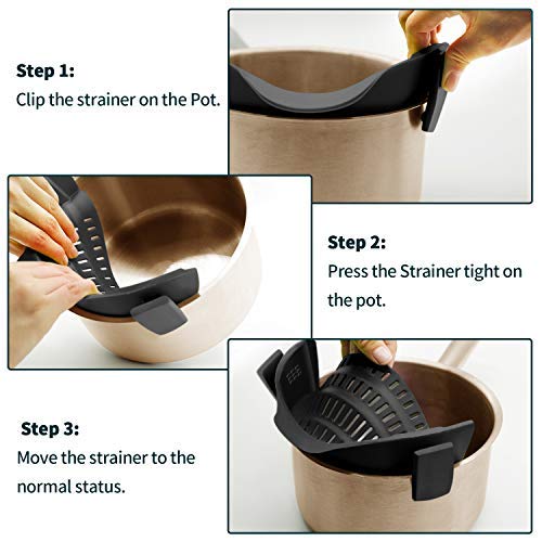 Clip-On Silicone Strainer for Pots & Pans – Heat Resistant Compact Food Drainer