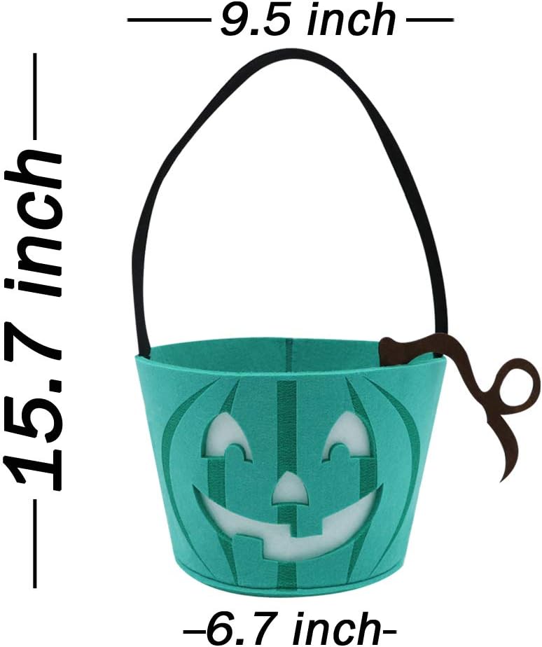 Teal Pumpkin Halloween Trick-or-Treat Bucket with Blue LED Lights – Reusable Felt Candy Bag for Allergy-Friendly Treats