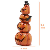 Hand-Carved Light-Up Stacked Pumpkins – 9.5" Resin Halloween Decoration with Colorful LED Glow