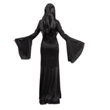 Morticia Addams Costume for Women – Long Black Gothic Dress with Wig & Choker (X-Large)