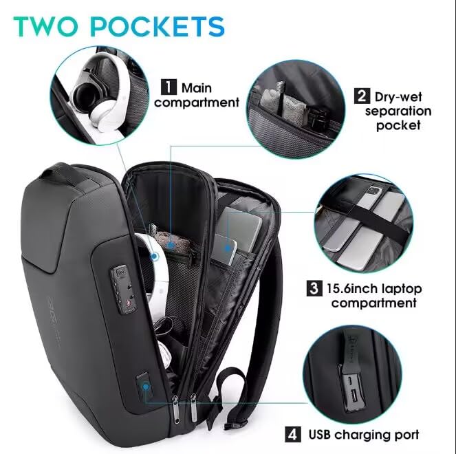BANGE Anti-Theft Business Laptop Backpack – Smart Work Backpack with USB Charging Port, Fits 15.6” Laptops
