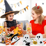 Wooden Ghost Figurines Set – Hand-Painted White Halloween Tabletop Decor for Home, Shelf & Party Display
