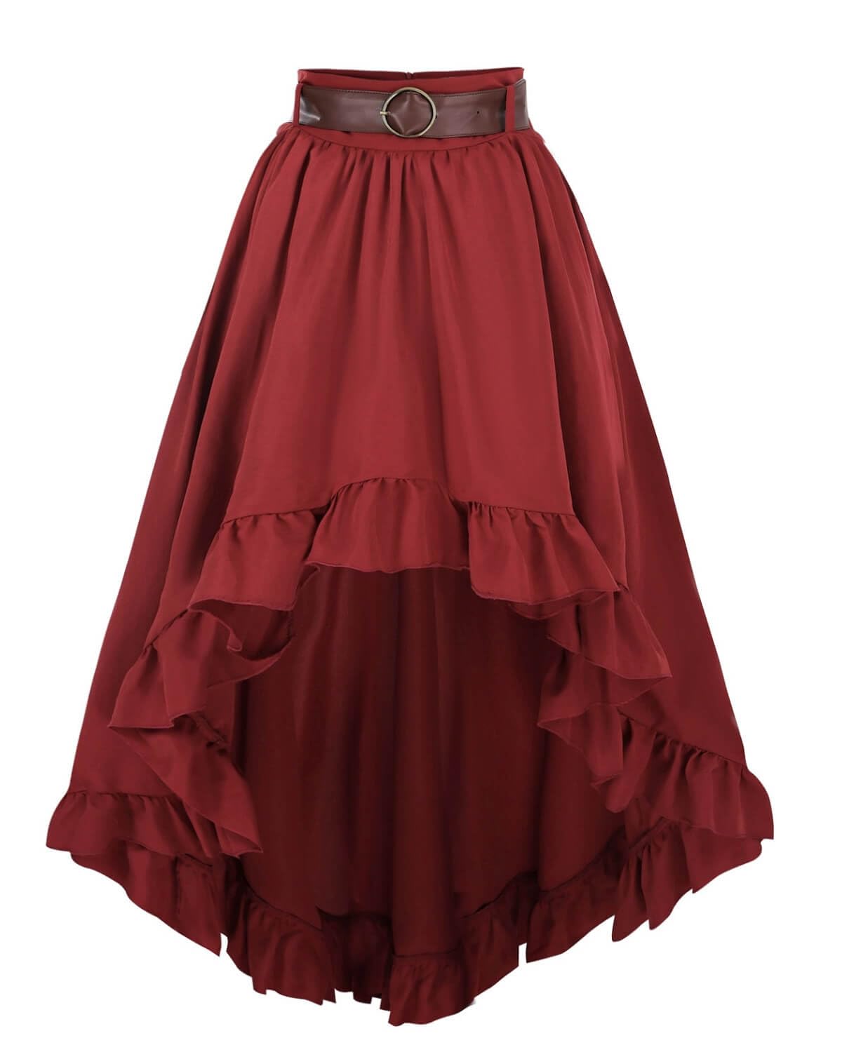 Red Renaissance Pirate Costume Set – 2-Piece Medieval Skirt & Blouse Outfit with Corset and PU Belt