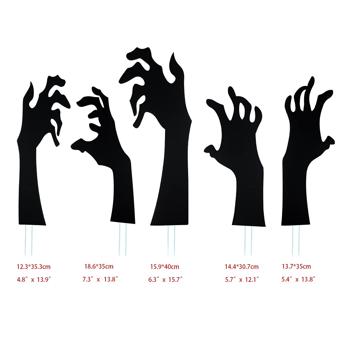 Halloween Black Hand Yard Signs – 5 Pack Durable Plastic Outdoor Decorations with Metal Stakes (15.7 Inches, Black)