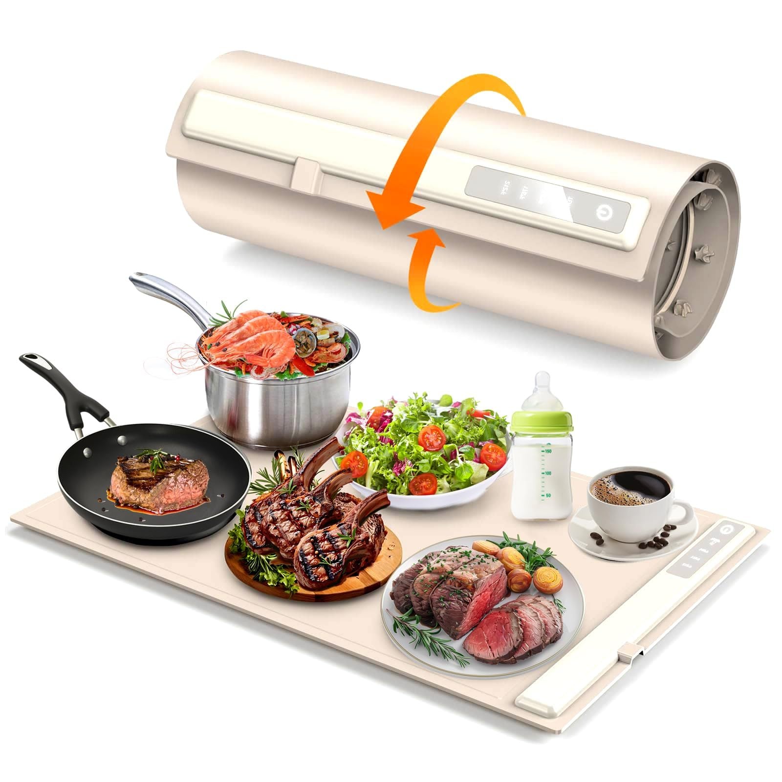 Foldable Electric Food Warming Mat - Silicone Heating Tray with 3 Temperature Settings for Buffets & Parties