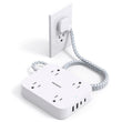 Flat Plug Extension Cord with USB-C – 8-in-1 Power Strip for Desk, Wall & Travel (White)
