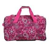 Rockland 22” Rolling Duffel Bag, Soft-Sided Travel Duffle with Extra-Large Wheels & Bandana Design (Pink Bandana)