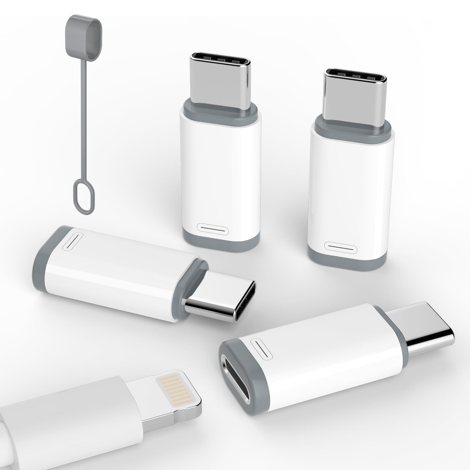 Lightning to USB-C Adapter 4 Pack Fast Charging & Data Sync Converter for iPhone 15/16/17 Pro Max, Samsung & Pixel – Aluminum Mini Connector