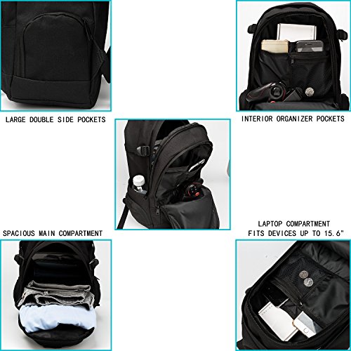 RICKYH Style Lightweight Backpack for Men & Women – Multi-Compartment College & Travel Daypack with Laptop Sleeve (Black)
