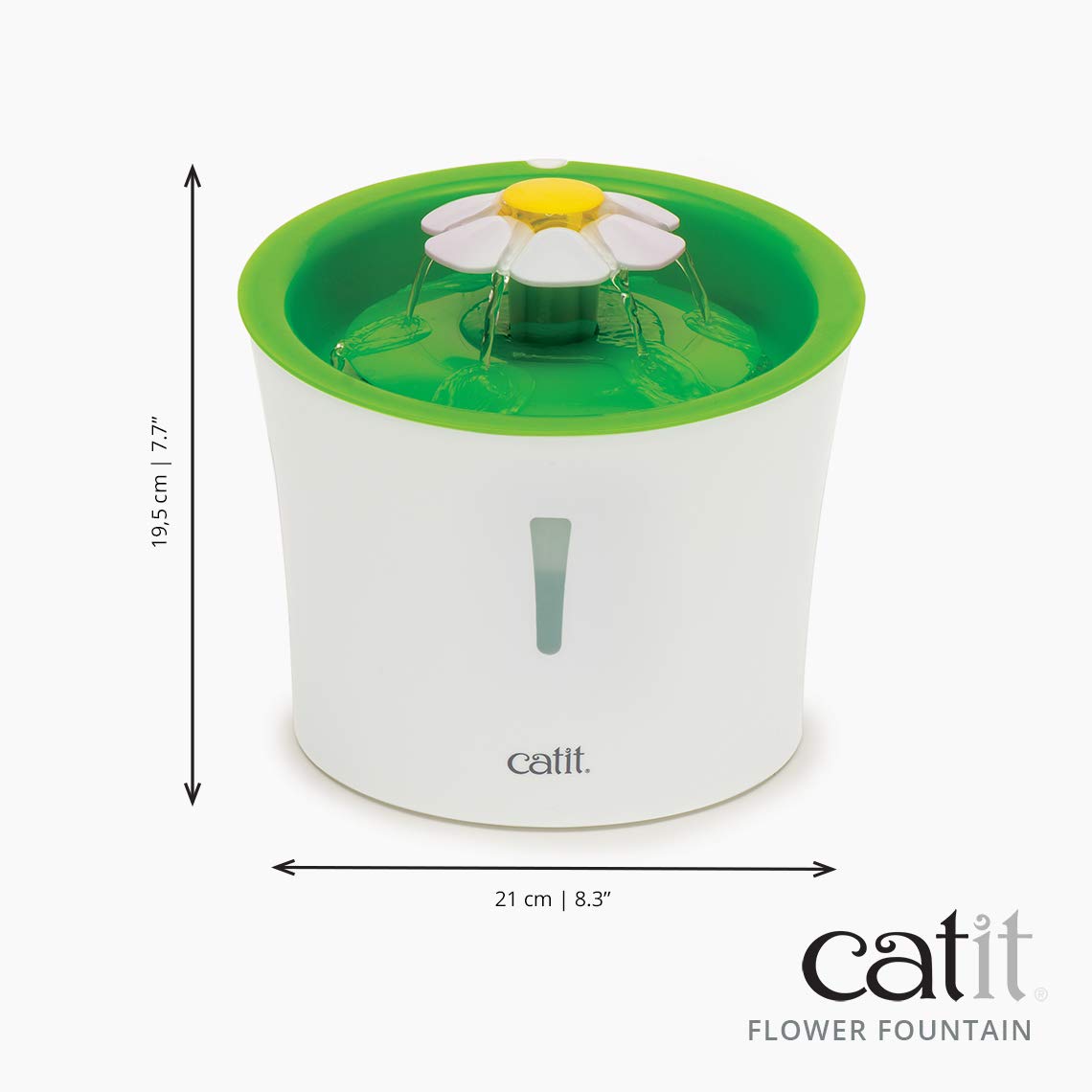 Catit Flower Cat Water Fountain 3L with Triple Action Filter, Ultra Quiet Pump & Multi-Flow Hydration System – BPA-Free Green Pet Fountain