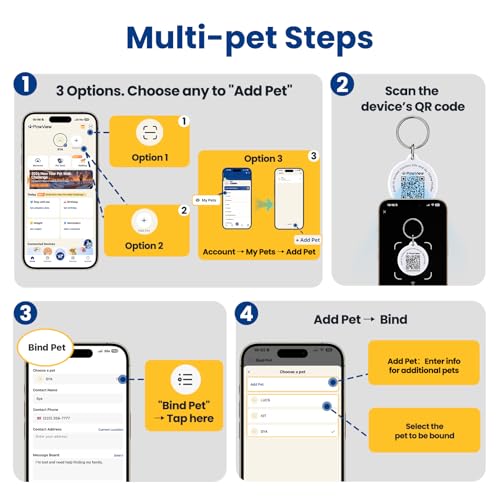 Smart Cat & Dog GPS Tracker with QR Emergency ID Tag, No Monthly Fee, Real-Time Find My Tracking, Lightweight Waterproof Collar Locator for Pets