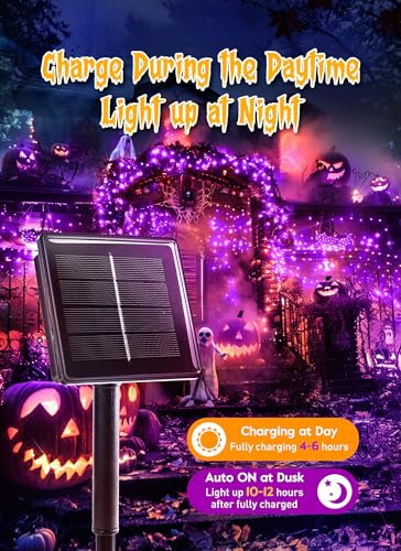 Purple Solar String Lights – 240 LED Outdoor Halloween Fairy Lights for Yard, Garden & Patio Decor (19.6 ft)