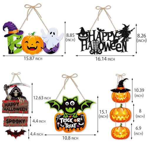 Halloween Door Hanger Set – 5PCS Hanging Paper Signs with Ghosts, Pumpkins & Bats for Fall Party Decor