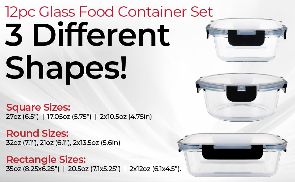 Glass Food Storage Containers with Lids – 24-Piece Airtight Borosilicate Meal Prep Set (Black Lids)