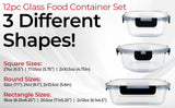 Glass Food Storage Containers with Lids – 24-Piece Airtight Borosilicate Meal Prep Set (Black Lids)