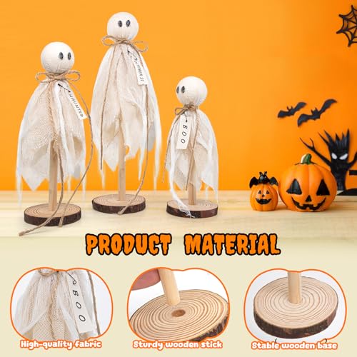Rustic Wooden Ghost Trio – Farmhouse Halloween Decorations with BOO & Haunted Labels, 3 Sizes