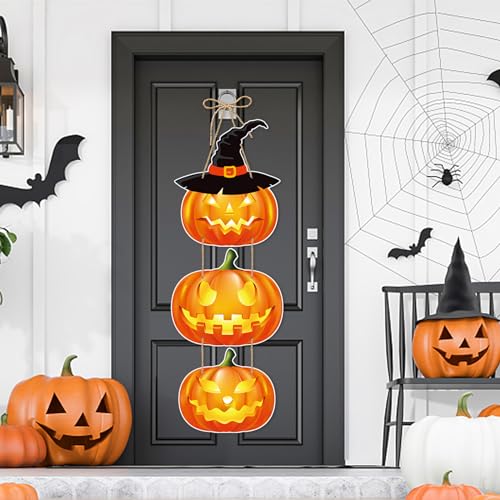 Halloween Door Hanger Set – 5PCS Hanging Paper Signs with Ghosts, Pumpkins & Bats for Fall Party Decor