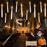 Floating Halloween Candles with Remote Wand – 6" Battery Operated LED Hanging Candles, Flickering Light Set (White)