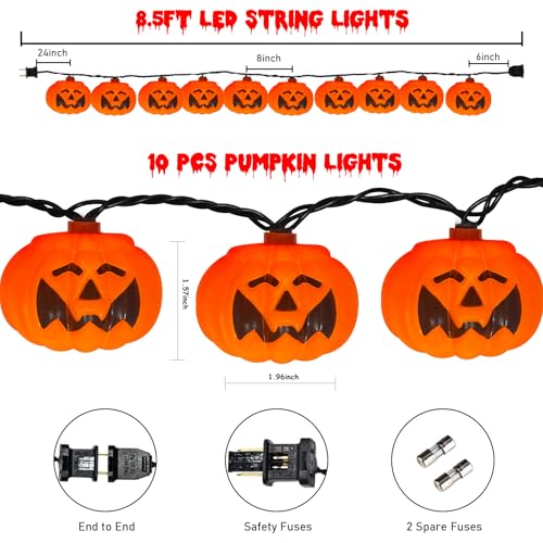 8.5FT Halloween Pumpkin Bat String Lights – 10 Orange Lanterns with Warm Glow & End-to-End Connection