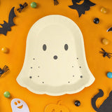 Beige Ghost Halloween Paper Plates – 24 Pcs 8.5" Cute Neutral Disposable Plates for Parties, Baby Showers & Summerween
