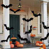 12PCS 3D Hanging Bats with Glowing Eyes – Waterproof Outdoor Halloween Decorations with 15 Pairs of Fluorescent Eye Stickers